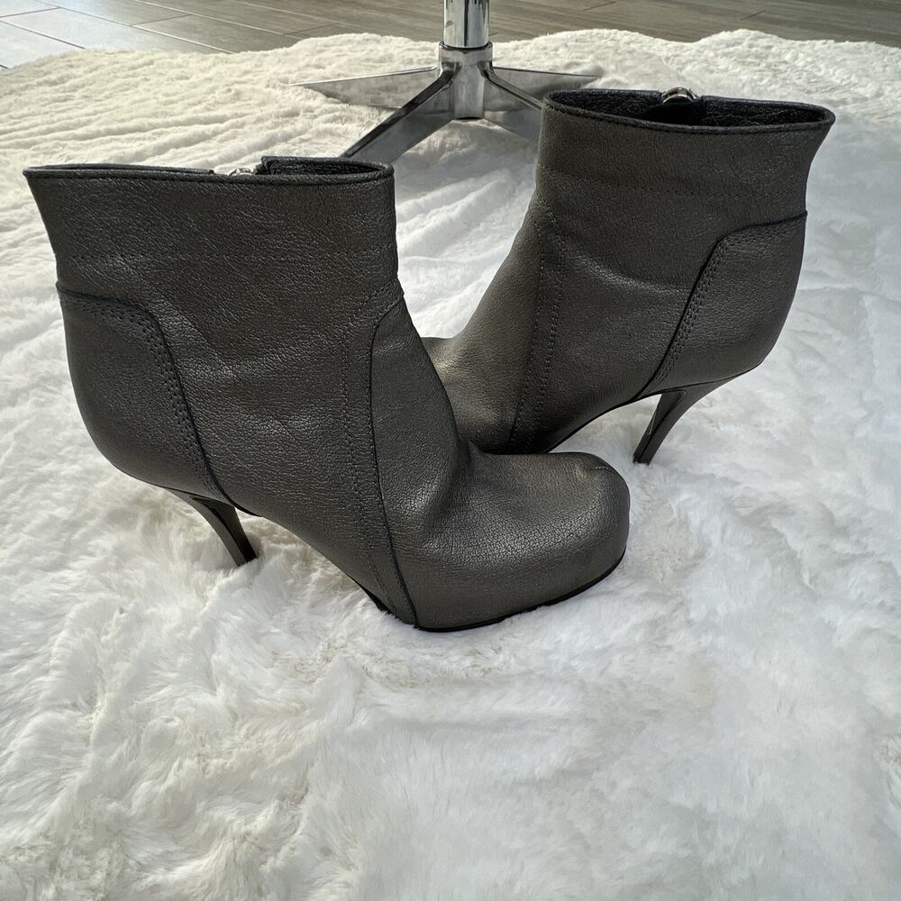 RICK OWENS-Leather Metallic Bootie/Heel’s-Size 37-Made In Italy - Picture 2 of 12